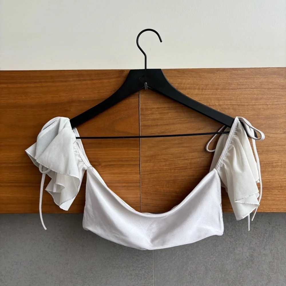 Tularosa Kimber Off Shoulder Bikini Top With Ruffle Sleeves, Size M